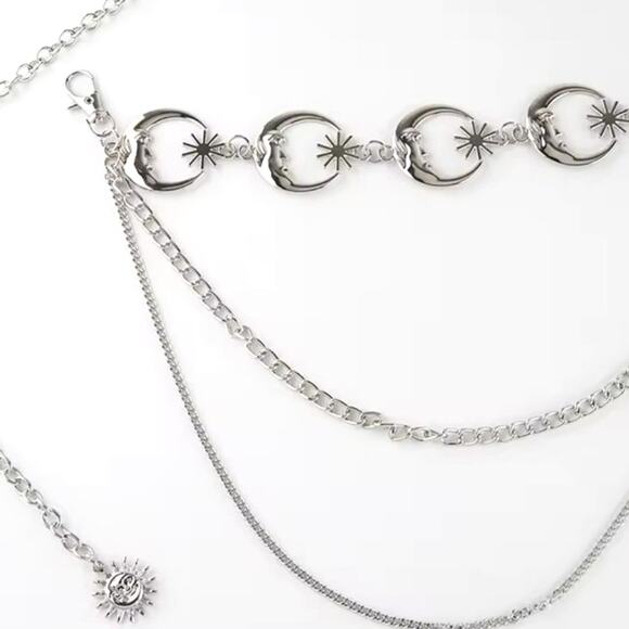 Celestial Moon Star Chain Belt Silver Tone Layered Waist Women\'s Dance Gift main image 5